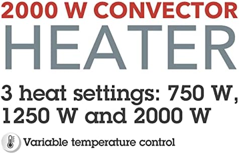 Beldray EH3334 Free-Standing Portable Convector Heater, Adjustable Thermostat & 3 Heat Settings, 750W/1250W/2000W, Fast Heat-Up & Auto Shut-Off, Silent Operation, White