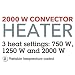 Beldray Convector Heater - Free-Standing Indoor Radiator, Adjustable Thermostat, 3 Heat Settings, Fast Heat-Up, Auto Shut-Off Thermal Cut Out, Silent Operation, Portable, 750W/1250W/2000W, EH3334
