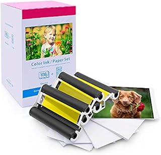 Compatible Canon Selphy CP1300 Ink and Paper KP-108IN KP108 3 Color Ink Cartridges and 108 Sheets 4 x 6 inch Paper Glossy for Canon Selphy CP1300, CP1200, CP1000, CP910, CP900 Compact Photo Printers
