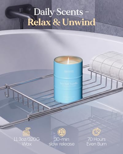Image of M&SENSE Sea Salt Vanilla Beach Scented Candles, Coastal Soy Candle, Summer Candle for Stress Relief Meditation Relaxing, Housewarming Gifts for Women Men, 11.3oz 70 Hour Long Burning
