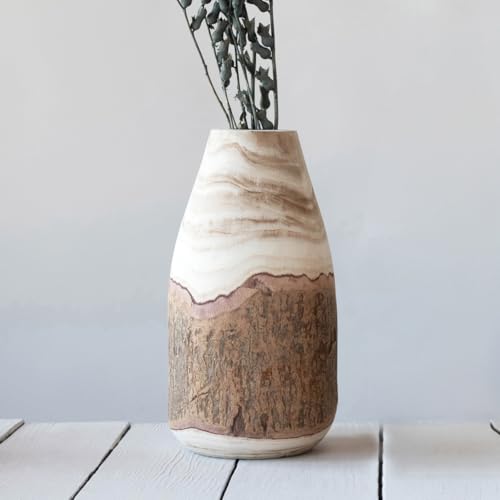 Creative Co-Op 13" H Carved Paulownia Wood Vase with Live Edge (Each one Will Vary) - Image 4