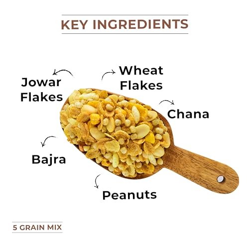 Image of Roasty Tasty 5 Grain Mix Multigrain Mixture Roasted Snack 340g | Healthy Snack | Palm Oil Free Namkeen | Ideal Millet Namkeen for Kids & Adults | Low Calorie Snacks - Roasted Namkeen - No Cholesterol, No Transfat Diet Mixture | Roasted Namkeen| Made with Bajra Puffs & Jowar Flakes