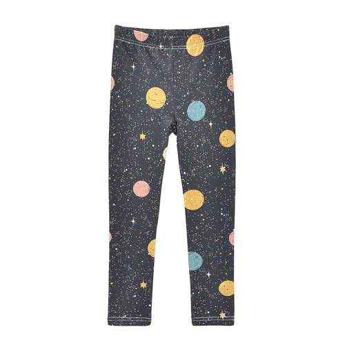 Colorful Space Planet Pattern Girls Leggings Ultra Soft Compression Yoga Gym Pants for Kids 4-10T