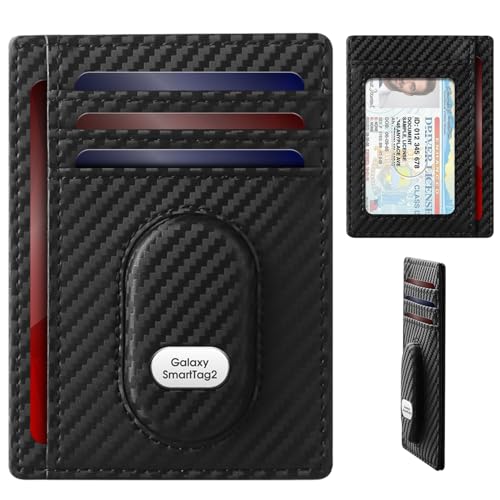 GAOCHALE Carteira fina para Samsung Smarttag2 bolso frontal minimalista carteira de couro compatível com etiqueta Samsung RFID bloqueio de cartão, Carbono
