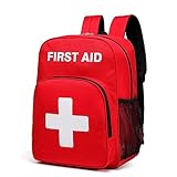 First Aid Backpack Emergency Medical Empty Waterproof Survival First Responder Trauma Bag Travel Home Outdoor Camping (Red)