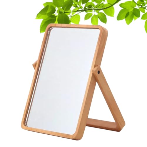 Espejo de maquillaje rectangular de madera con soporte estable CAXUSD para tocador 8