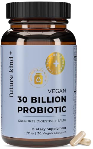 Future Kind Vegan Probiotics for Women and Men - 30 Billion CFUs Probiotics for Digestive Support (30 Adult Probiotic Capsules) No GMOs Daily Probiotic Supplements from 42 Fruits & Vegetables