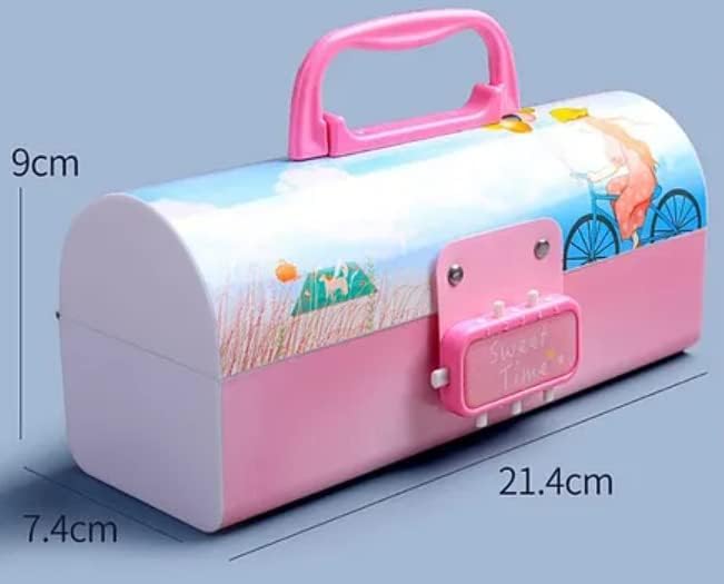 Image of Kids Pen & Pencil Box-Suitcase Style Password Lock Pencil Case, Multi-Layer Pencil Box for Kids, Boys, Girls, Secret Compartment Stationary Organizer Case for Kid (Sweet Time Pencil Case)