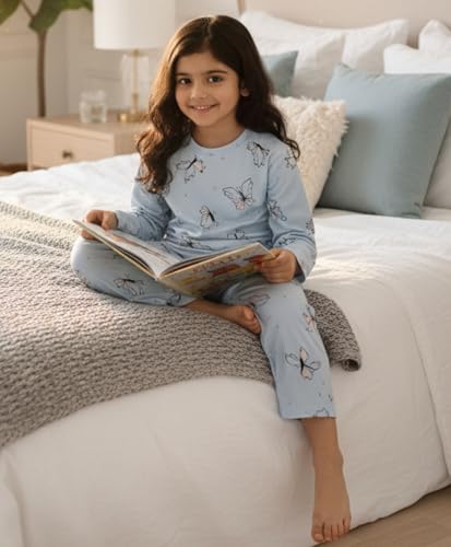Image of ANTHRILO Blue Butterfly Long Sleeve Pyjama Set - Blue | 9-10 Years