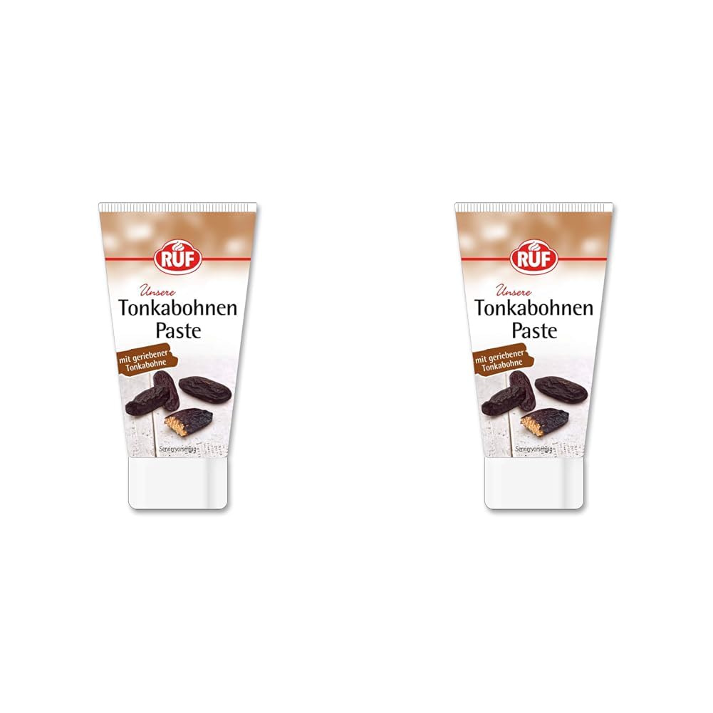 RUF Tonkabohnen-Paste, mit geriebener Tonka-Bohne, Tonka-Paste in praktischer Dosiertube, für Kuchen, Desserts und Getränke, glutenfrei, vegan, 50g (Packung mit 2)