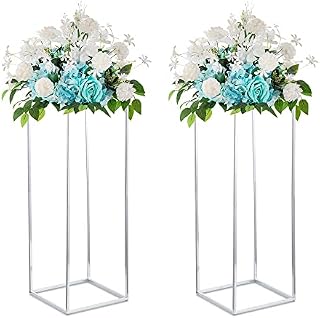 Gold Flower Stand Wedding Centrepieces - 2 Pcs Column Vases with Metal Panel Inweder 60cm Tall Floor Vase for Centerpieces Geometric Flower Display Stand for Table Centrepiece Party Home Decorations