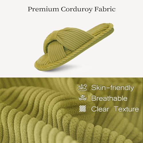 Image of IPSAE House Slippers for Woman Memory Foam Open Toe Slippers Corduroy Cross Bow Womens Slipper Slides Comfy Indoor Bedroom Slip On Shoes