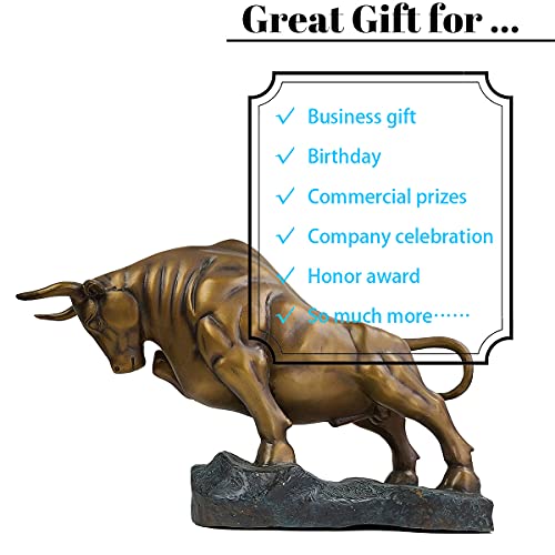 Charging Bull Statue, Bronze Casting Figurines, 16.1″ Wall Street Bull Statues Sculptures, 100% Bronze Bull Statue Home Decor, Feng Shui Bull Sculpture #TOP5