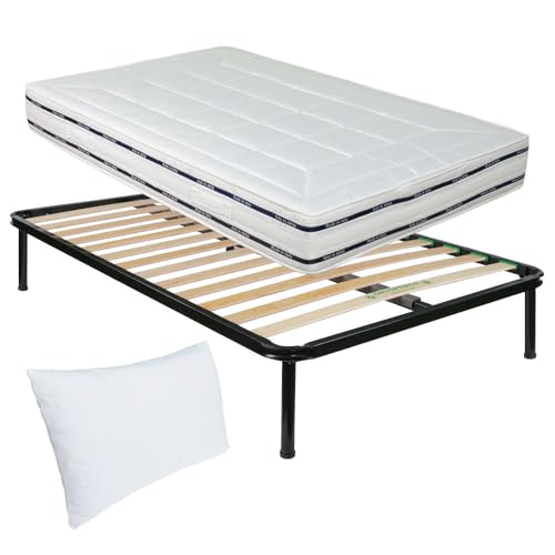 Kit rete e materasso una piazza e mezza 120x190 FINLANDIA più cuscino fiocco memory in regalo, rete una piazza e mezza a doghe 120x190 ortopedica con materasso memory alto 22cm