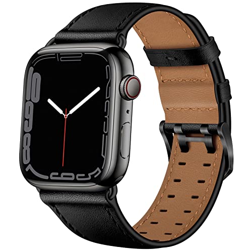 Miimall Compatible for Apple Watch 41mm/40mm/38mm Leather Strap, Genuine Leather Adjustable Band with Stainless Steel Buckle