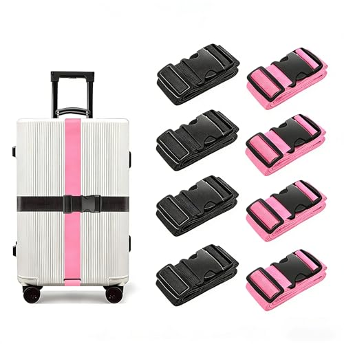Image of BILIONE Luggage Straps, 79 inch Long Belts Keep Suitcase Secure While Traveling, TSA Approved Add a Bag Premium Accessory for Travel Bag Closure (Black+Pink, 8Pcs)