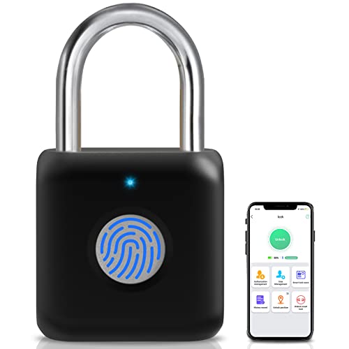 Fingerprint Padlock, Pothunder Smart Padlock, Locker Lock, Combination Lock, Fingerprint Lock with APP Unlock, USB Rechargeable, Suitable for Gym Locker, Door, Locker(Black)