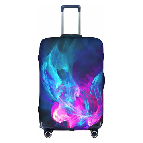 Blue And Pink Fire Print Travel Elastic Suitcase Luggage Baggage Cover Protector, Washable And Anti-Scratch