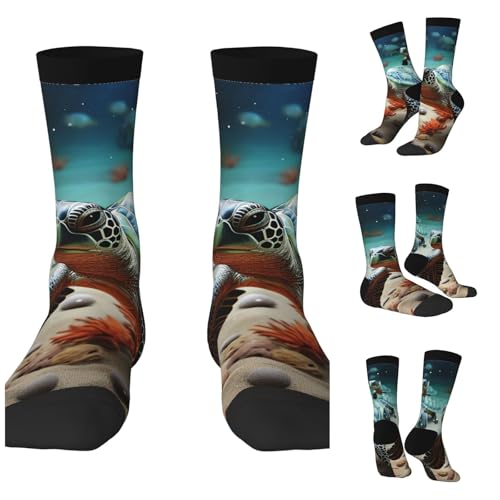 LZQPOEAS Turtle starfish Athletic Socks Unisex Cushioned Crew Socks Hiking Running Calf Sock Soft Above Ankle Sock