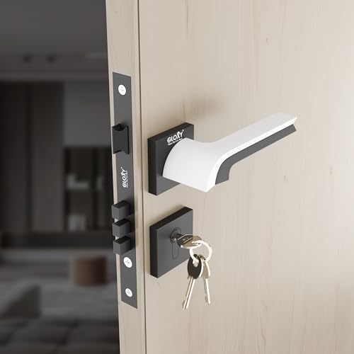 Image of GLOXY Premium Zinc Door Locks for Main Door for Bedroom, Mortise Door Lock Set Handle Set with 3 Brass Key for Home,Office,Hotel | White & Black Finish (2 Years Warranty, Pack of 1)