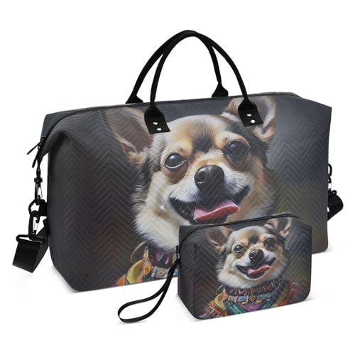 Large Travel Duffel Bag, Happy Puppy Sports Tote Gym Bag, Shoulder Weekender Overnight Bag for Women Men, Carry On Luggage with Toiletry Bags