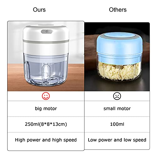 Qicool Mini Food Chopper,Wireless Electric Garlic Chopper USB Rechargeable Mini Food Processor Portable Blender Food Processor + Stainless Steel 3-Sharp Blades（2 Sets）-- 250ML 3 Gallery Image