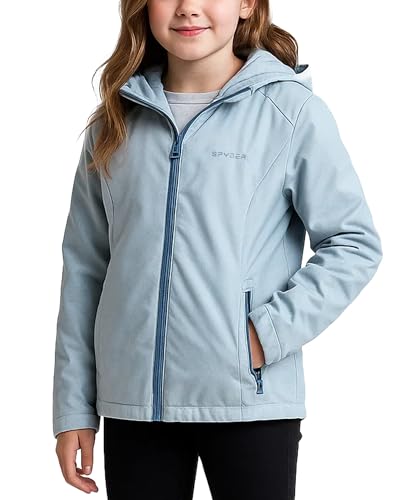 Spyder Girls Windbreaker Jacket - Lightweight Insulated Water and Wind Resistant Jackets for Girls Zip Up Kids Outerwear Coat Size 5-6 Ash Blue