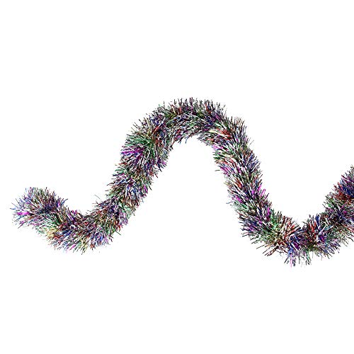 Northlight Festive Shiny Rainbow Colored Christmas Foil Tinsel Garland Unlit-8 Ply, 50', Multi