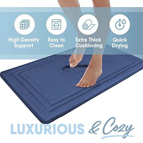 Microdry Quick Drying Memory Foam Framed Bath Mat With Griptex Skid-Resistant Base, 21X34, Blue #TOP3
