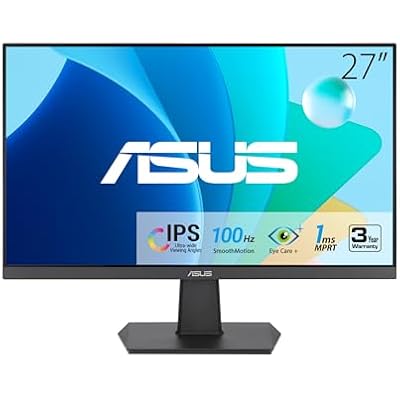 ASUS 27 Inch Monitor - 1080P, IPS, Full HD, Frameless, 100Hz, 1ms, Adaptive-Sync, for Working and Gaming, Low Blue Light, Flicker Free, HDMI, VESA Mountable, Tilt - VA27EHF
