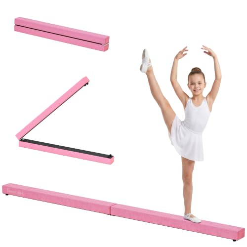 HOMCOM Barra de Equilibrio Gimnasia Plegable 210 cm para Principiantes Rosa