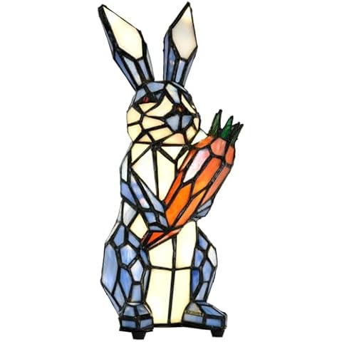 Bieye L10885 Rabbit Holds Carrot Tiffany Style Stained Glass Accent Table Lamp for Home Decor (Blue) Cover
