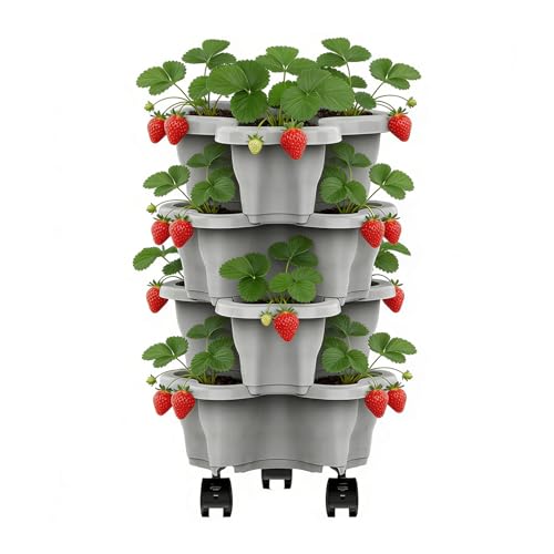 Générique Planteur Fraises | Tour Aux Fraises sur Roues 4 Niveaux | Jardinière Légumes Empilable pour L'extérieur et L'intérieur | Pot Fraisess Vertical...