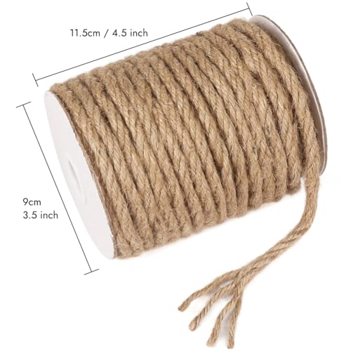 Image of Tenn Well 6mm Jute Rope, 66 Feet Strong and Thick Twine Rope for Crafting, Gardening, Cat Scratching Post, Packing, Home Decor, Christmas Decorations