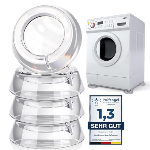 LINKWAY Lot de 4 Pied Machine à Laver Anti Vibration en Silicone Transparent, Amortisseur Machine à Laver Universel (4.2cm), Patin Machine à Laver pour Réduction du Bruit et Stabilité