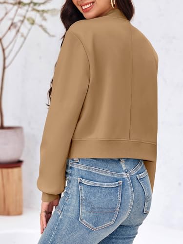 Image of Tankaneo Womens Cropped Bomber Jackets Casual Button Down Long Sleeve Stand Collar Varsity Shacket Coats