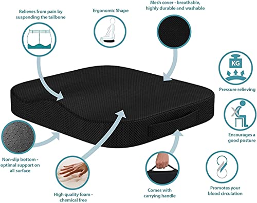 Cozy BoSpin Portable Seat Cushion for Office Soft Memory Foam Seat Cushion Non Slip Bottom with Carry Handle,Washable Cover,Comfortable Coccyx Cushion for Home Office Chair Pad,Car Seat (Black) - Image 2