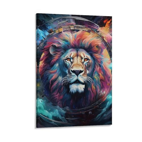 Tableau lion décoration murale peinture sur toile pour couloir 40x60cm