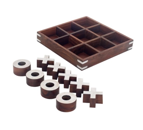 Morpionspiel aus Holz, 25 cm – Tic Tac Toe Dekorativ – Gesellschaftsspiel aus Holz mit X- und O-Münzen