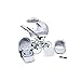 Kinderwagen Amberline Classica Lux Retro Eco Leder, 3 in 1 - Set Wanne Buggy Babyschale Autositz mit Zubehör (Regenschutz Insektenschutz Adaptersitz Sonnenschirm 17' Speichenmetallräder) (Silber)