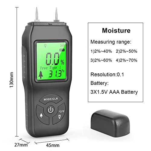 Détecteur de teneur en eau du bois et maçonnerie type broche LCD