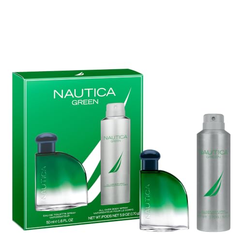 Image of Nautica Color Green Giftset 1.6 fl oz EDT + 5.9 oz Deodorizing Body, Woody Fougere, Notes of Ginger, Geranium and Vetiver, Men's Duo Pack, Long Lasting, Everyday Fragrance