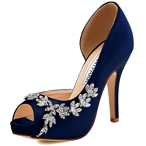 Image of Elegantpark HP1560IAC Platform Wedding Shoes for Bride High Heels Women Bridal Shoes Peep Toe Rhinestones Satin Wedding Party Dress Court Shoes Ivory