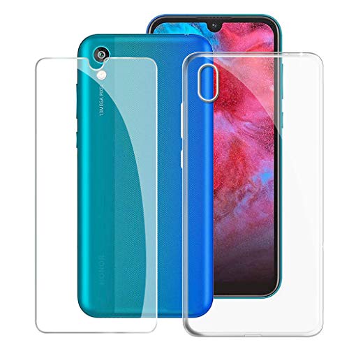 KJYF Fundas para Huawei Honor 8S 2020 (6.09 Pulgadas) + Protectores de Pantalla in Cristal Templado HD, Flexible Case Caso Cover Transparente TPU Silicona - Transparente