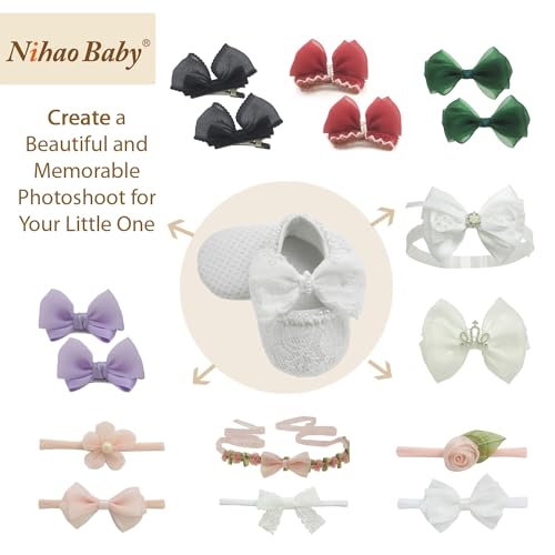 Nihao Baby Girls White Baptism Shoes and Headband Set Christening Dress Shoes4