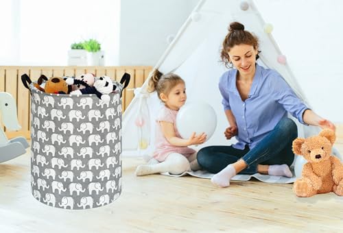 Image of Kids Laundry Hamper Clothes Gift Basket Storage Laundry Baskets Organizer Bin with Handles for Nursery Room (Elephant)