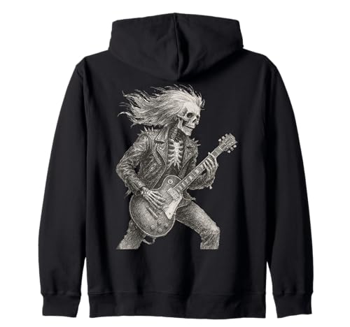 Skeleton Guitar Guy Rock And Roll Band Rock On Zip Hoodie