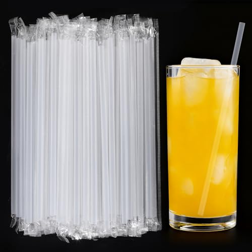 [Individually Wrapped] 100Pcs Disposable Plastic Straws - 8.26 Inches Long 0.24 inch Clear Drinking Straws for Hot/Cold Drinks Juice Coffee Cocktail