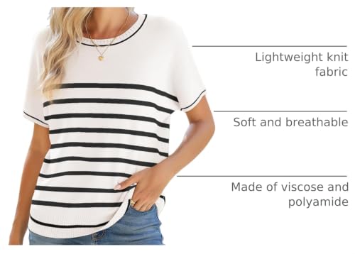 Image of SHEWIN Womens Tops Trendy Short Sleeve Shirts Crewneck Lightweight Knit Sweater Top Business Casual Outfits