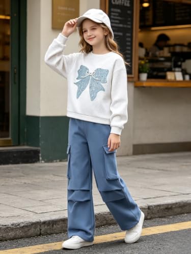 Image of Girls Clothes 2 Piece Hoodie Sweatshirt + Cargo Pants Fall Winter Outfits for Teen Tween Girls 7-14 Years